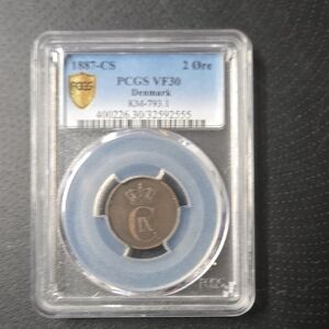 ​🇩🇰 1887 Denmark 2 Øre – PCGS VF30 – Key Date! 🇩🇰​